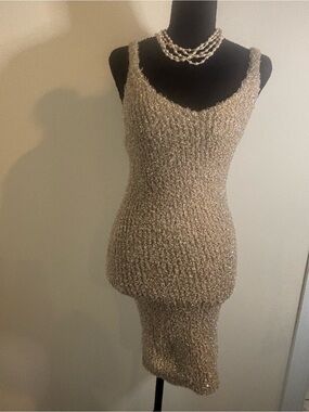 Metallic Knit Mini Dress - Sparkling Taupe